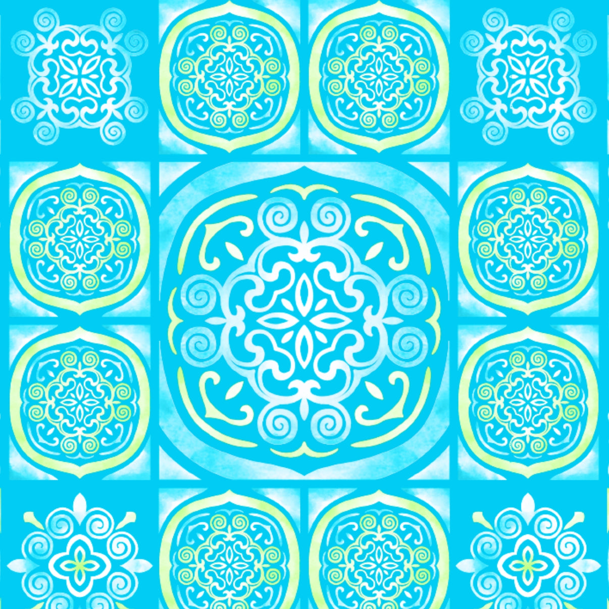 IBKÜL - Colette Print Long Sleeve Crew Neck – 12090 - Color: Turquoise/Lime