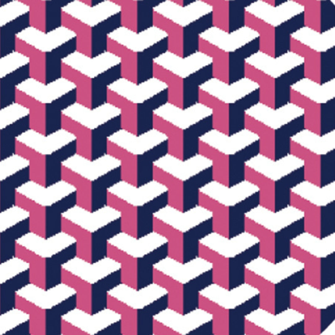IBKÜL - Cube Art Long Sleeve Polo - Color: White/Rose/C.Navy