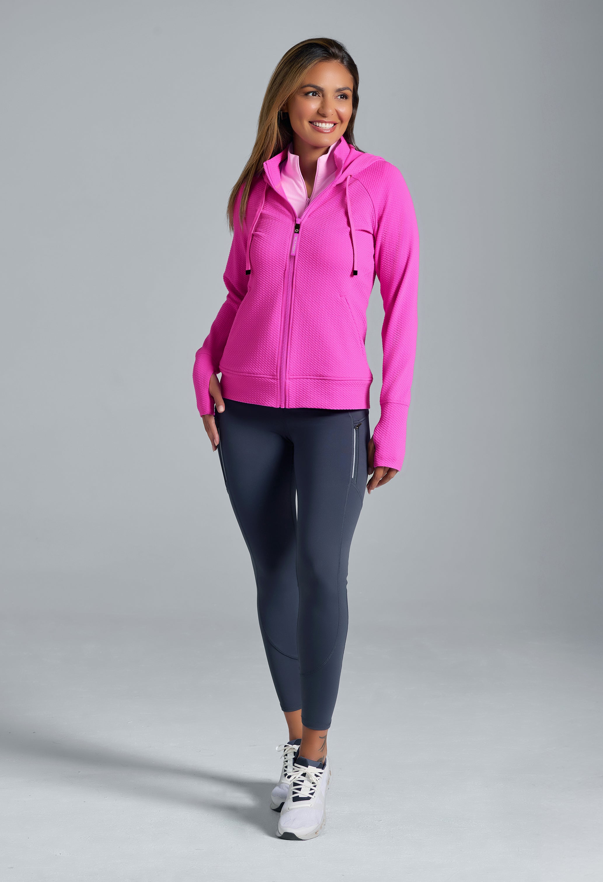Solid Popcorn Stitch Zip Hoody Jacket