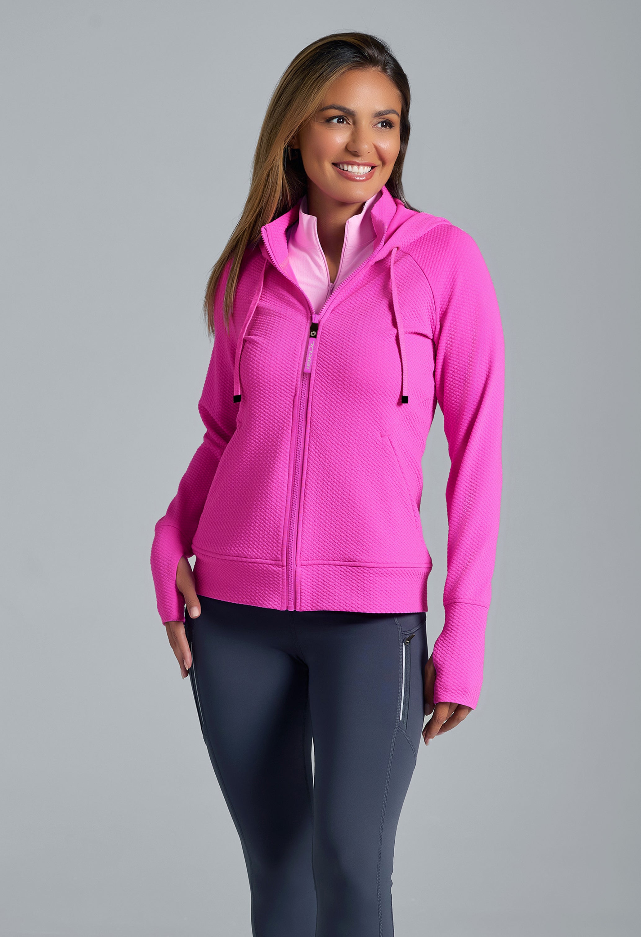 Solid Popcorn Stitch Zip Hoody Jacket