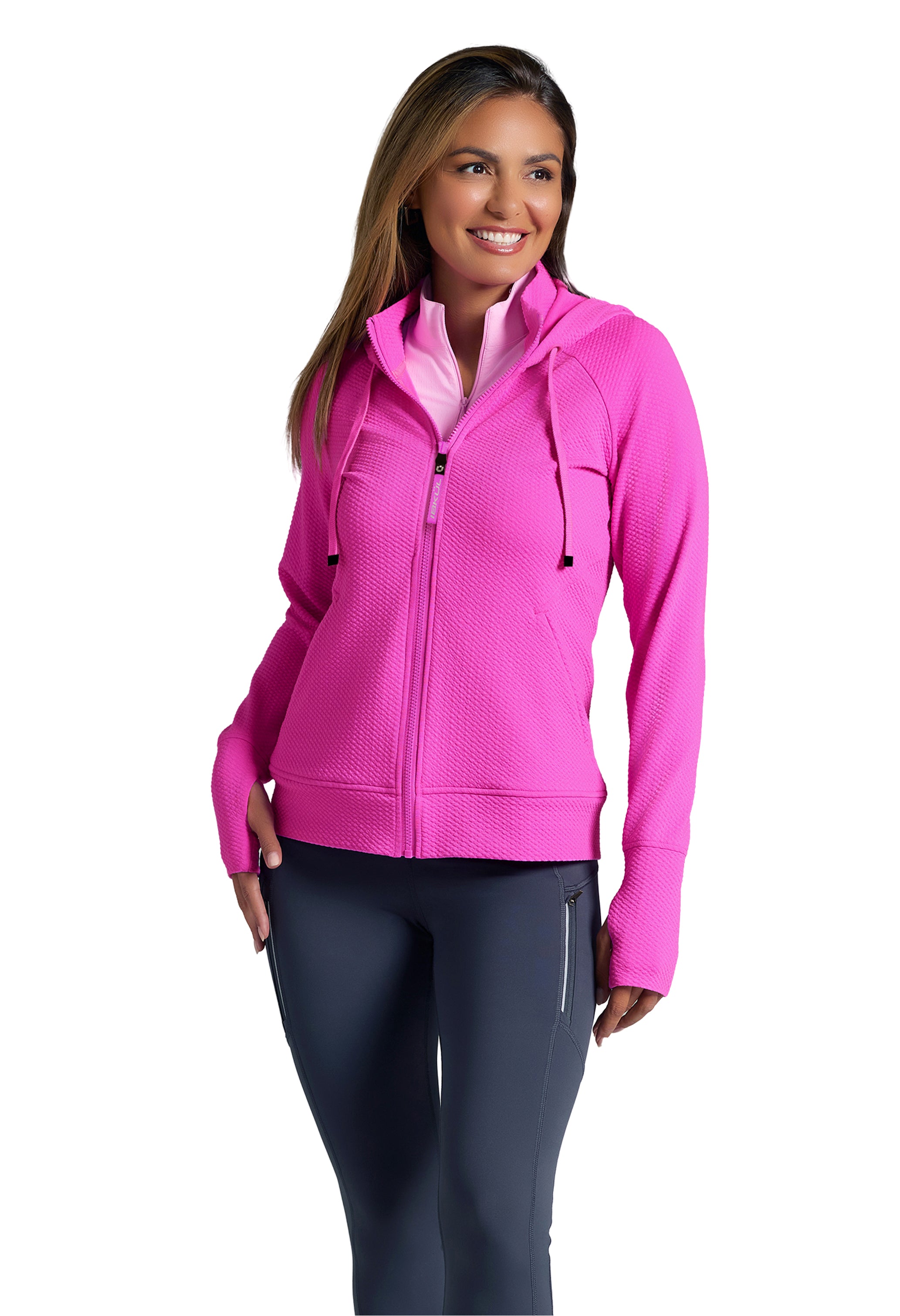 Solid Popcorn Stitch Zip Hoody Jacket