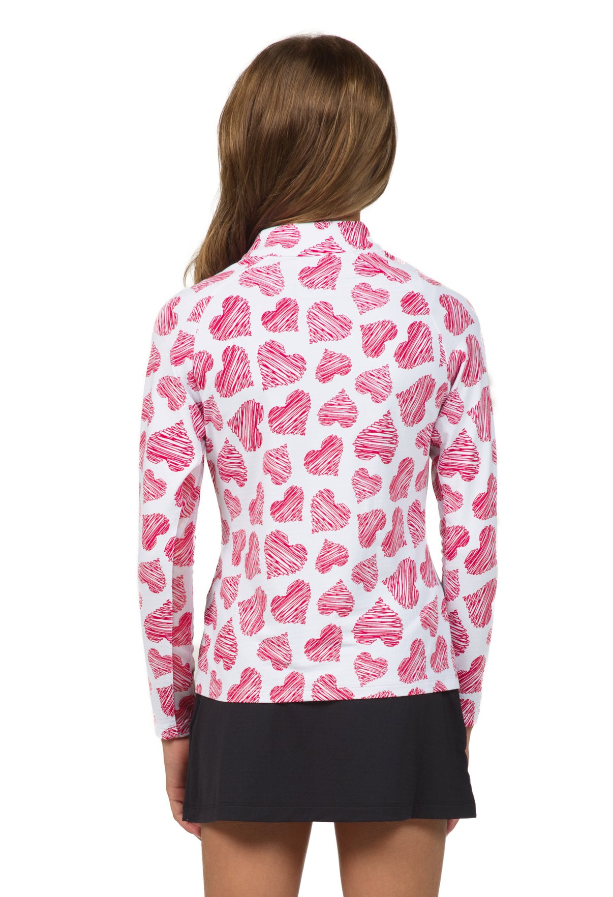 IBKÜL - Youth Scribble Hearts Print Long Sleeve Mock Neck Top – 10489G - Color: Red/White