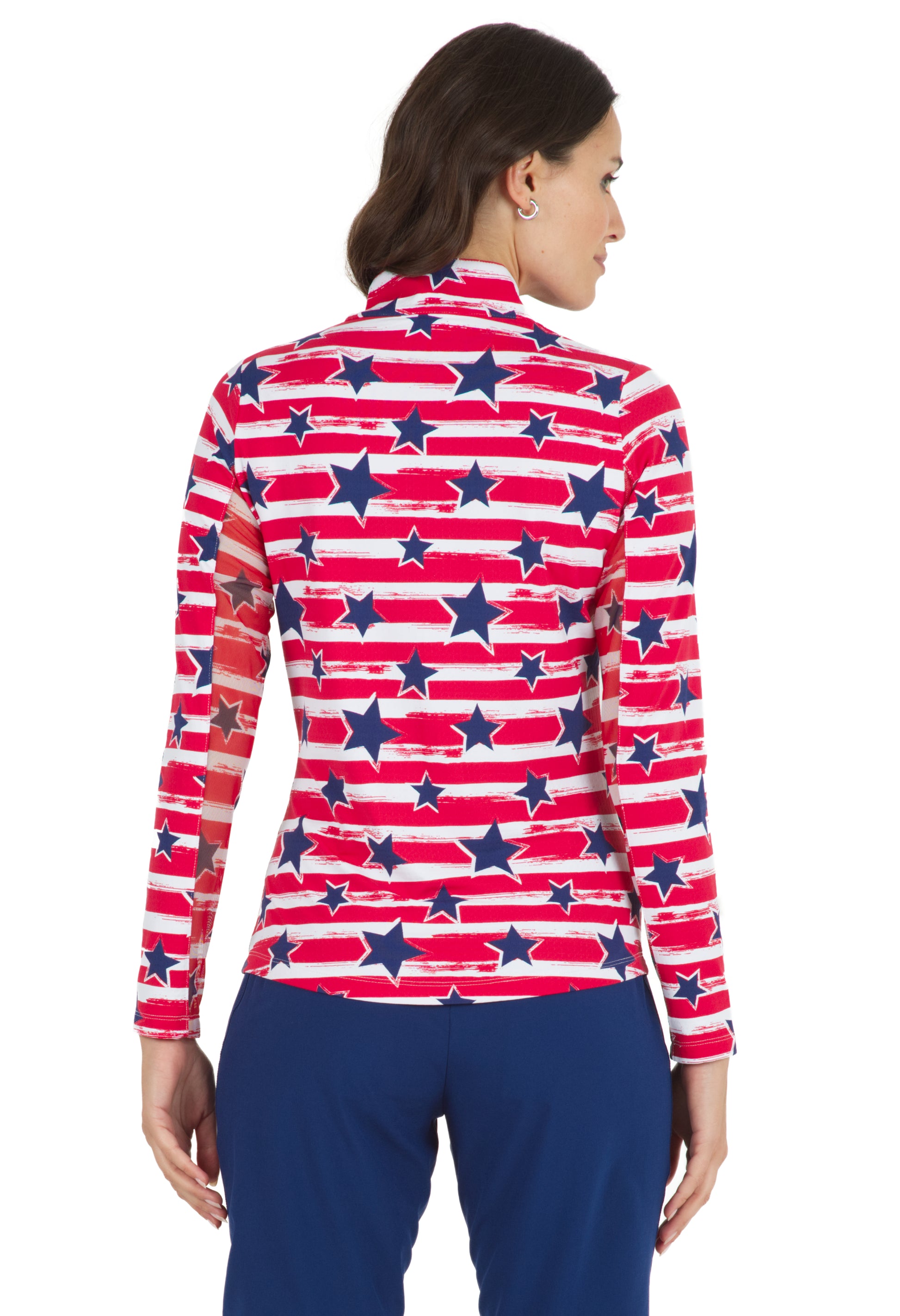 IBKÜL - Americana II Print Long Sleeve Mock Neck Top – 10490 - Color: Navy/Red