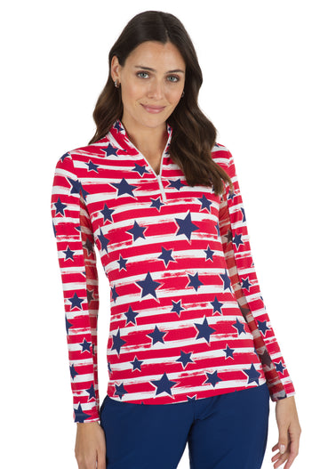 Americana II Print Long Sleeve Mock Neck Top – 10490