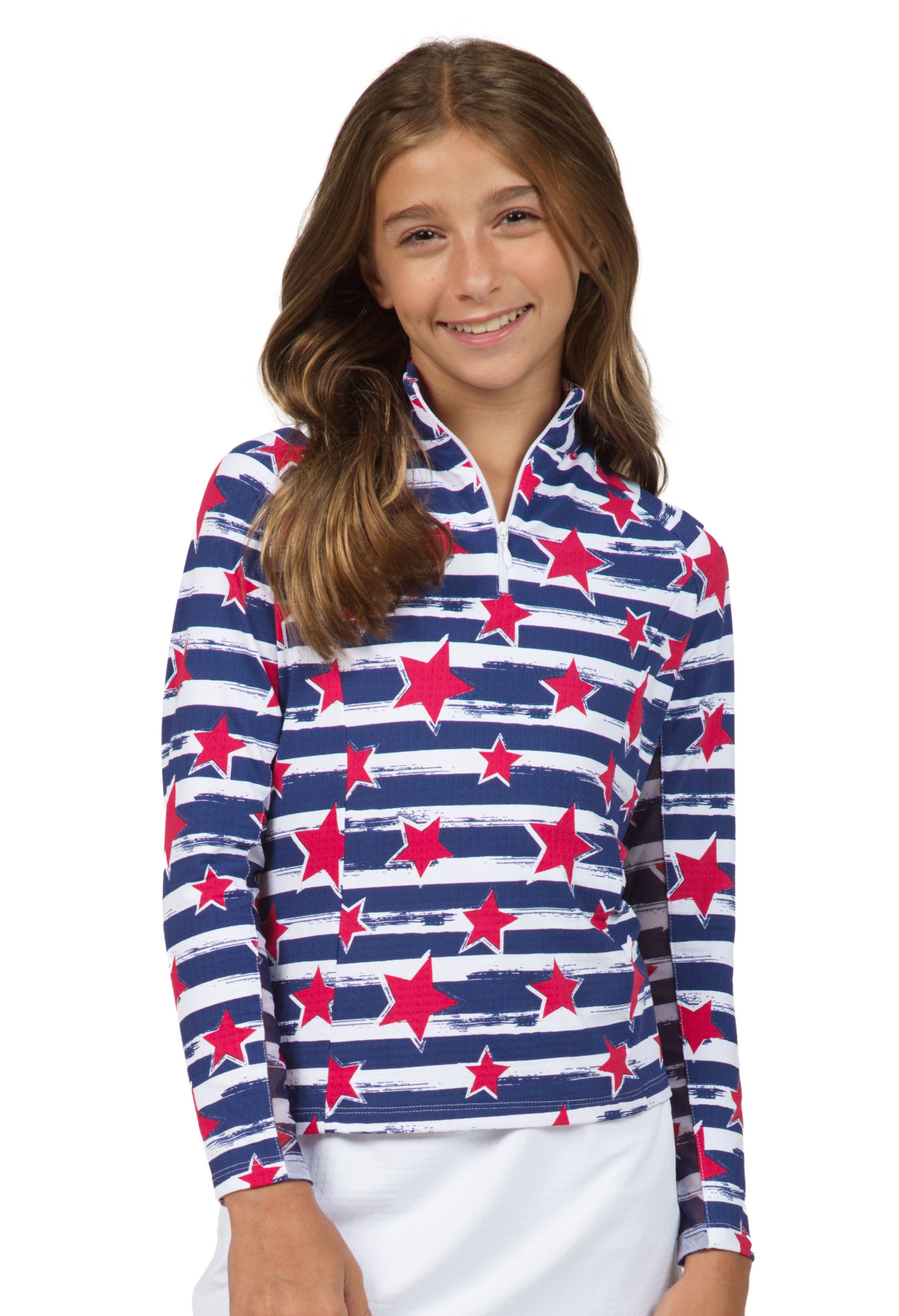 IBKÜL - Youth Americana II Print Long Sleeve Mock Neck Top – 10490G - Color: Red/Navy