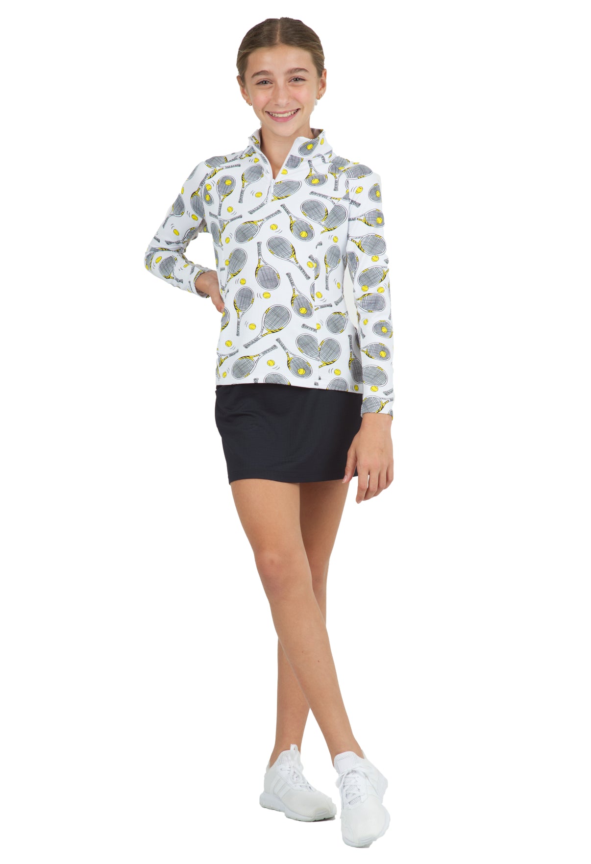 IBKÜL - Youth Venus Print Long Sleeve Mock Neck Top – 10493G - Color: White