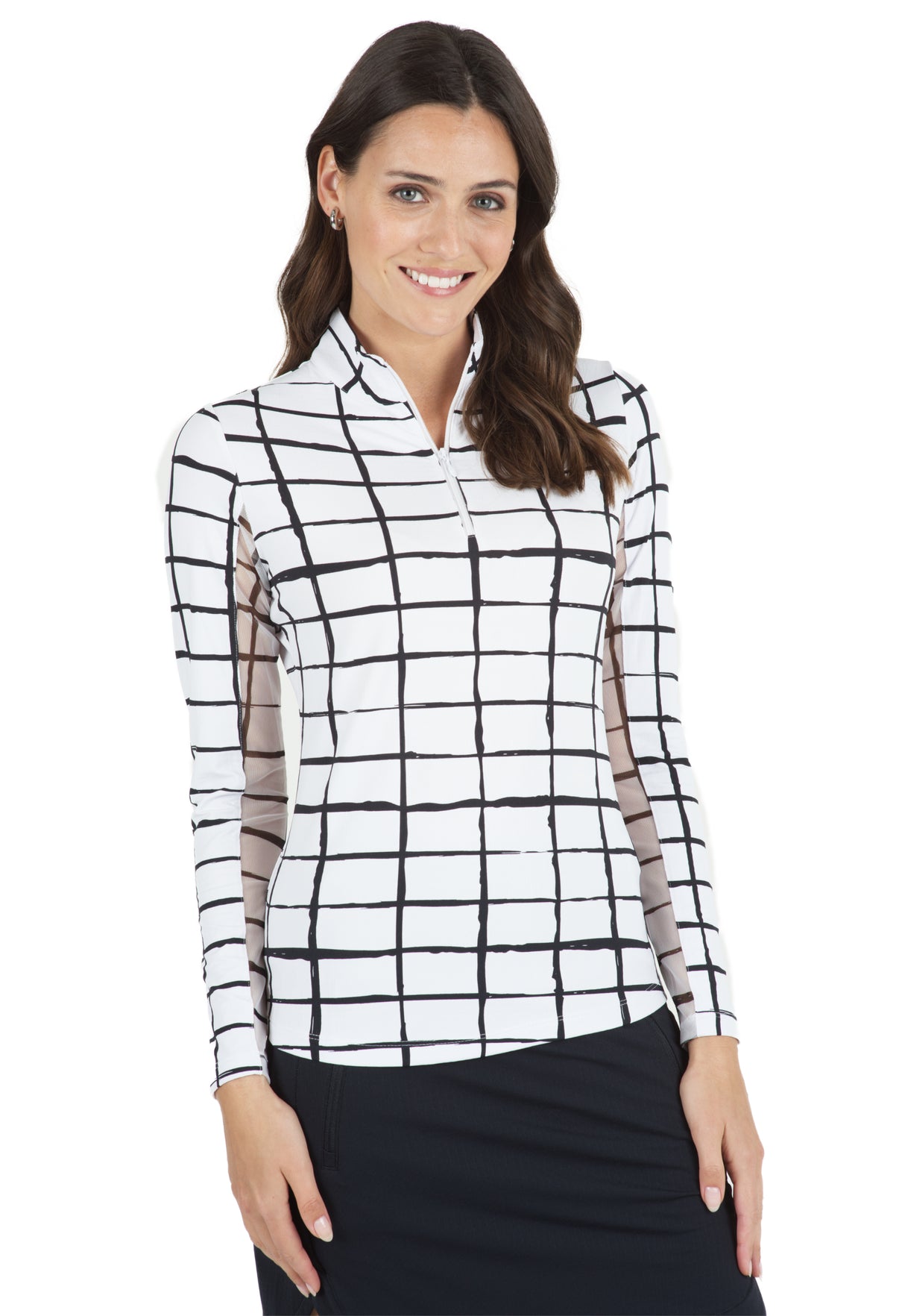 IBKÜL - Cordova Print Long Sleeve Mock Neck Top – 10495 - Color: White/Black