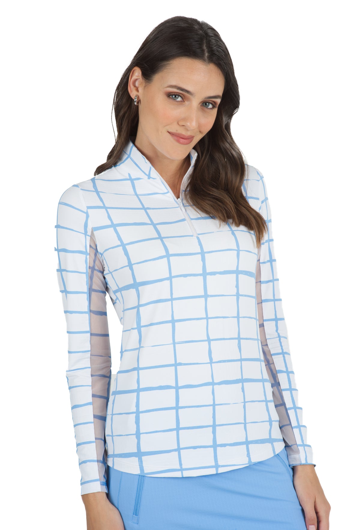 IBKÜL - Cordova Print Long Sleeve Mock Neck Top – 10495 - Color: White/Peri