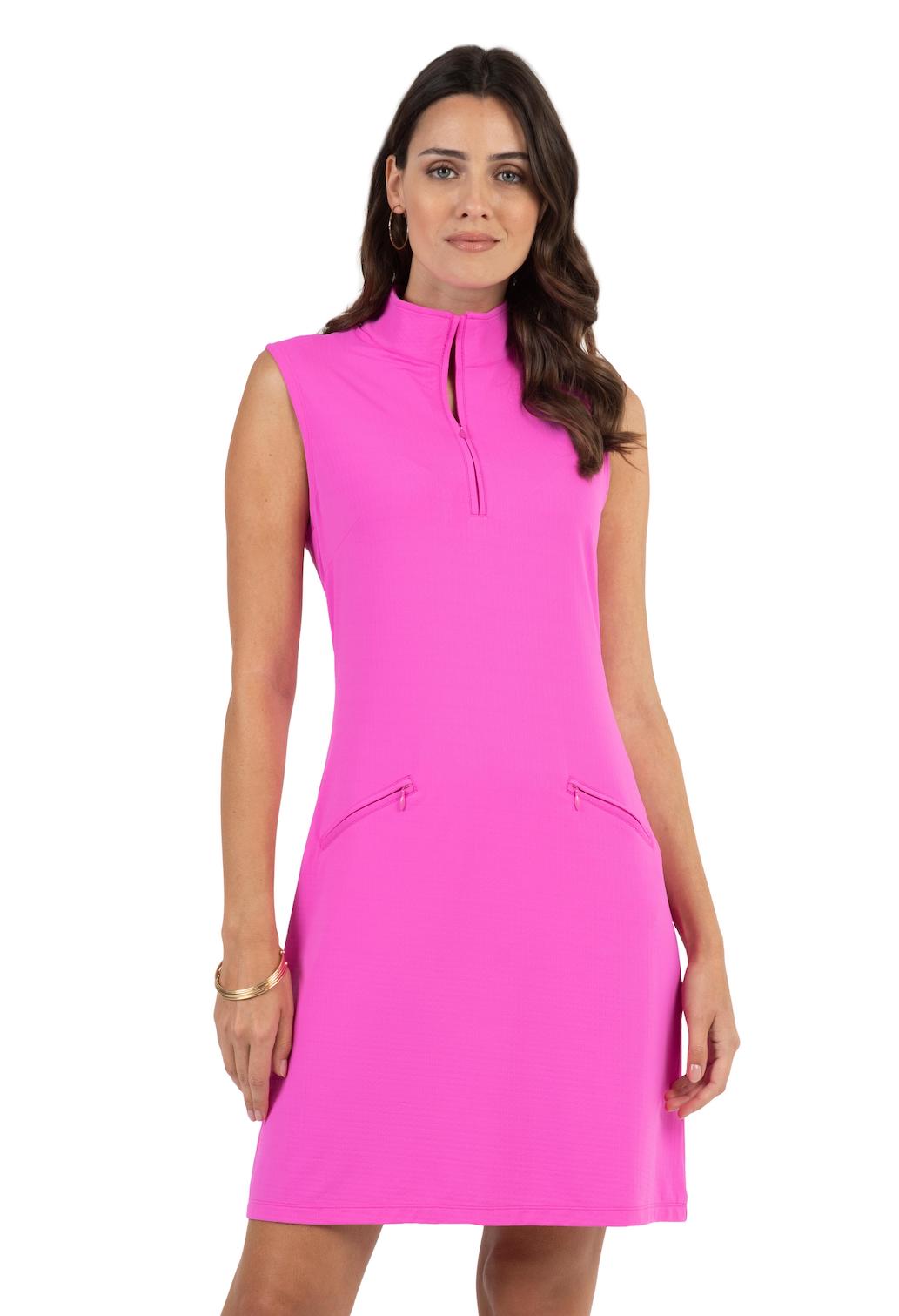 IBKÜL - Solid Sleeveless Mock Dress - 58000 - Color: Hot Pink