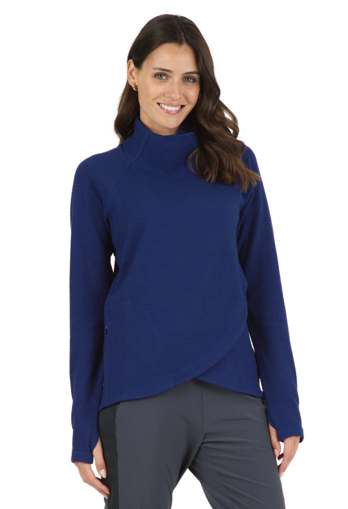 IBKÜL - Solid Popcorn Stitch Asymmetrical Zip Pullover - 64000 - Color: Navy
