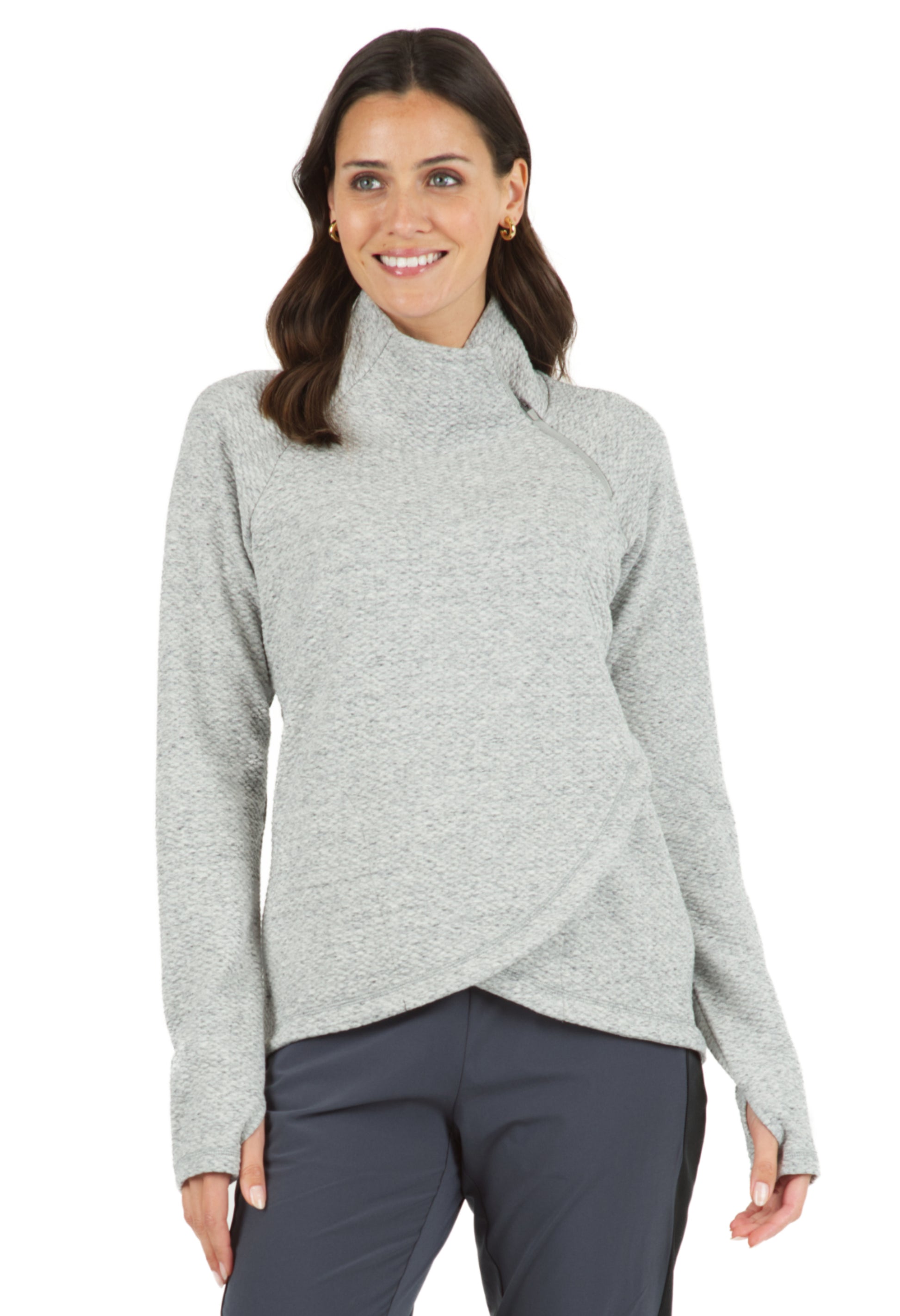 IBKÜL - Solid Popcorn Stitch Asymmetrical Zip Pullover - 64000 - Color: Oxford