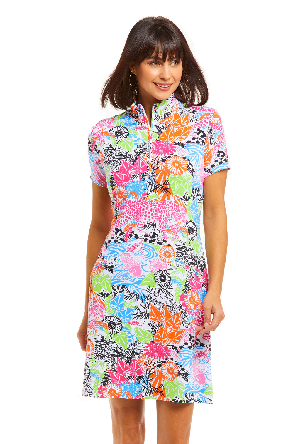 IBKUL-Womens-Bamboo-Garden-Sleeve-Mock-Pockets-Dress-67749-Multi