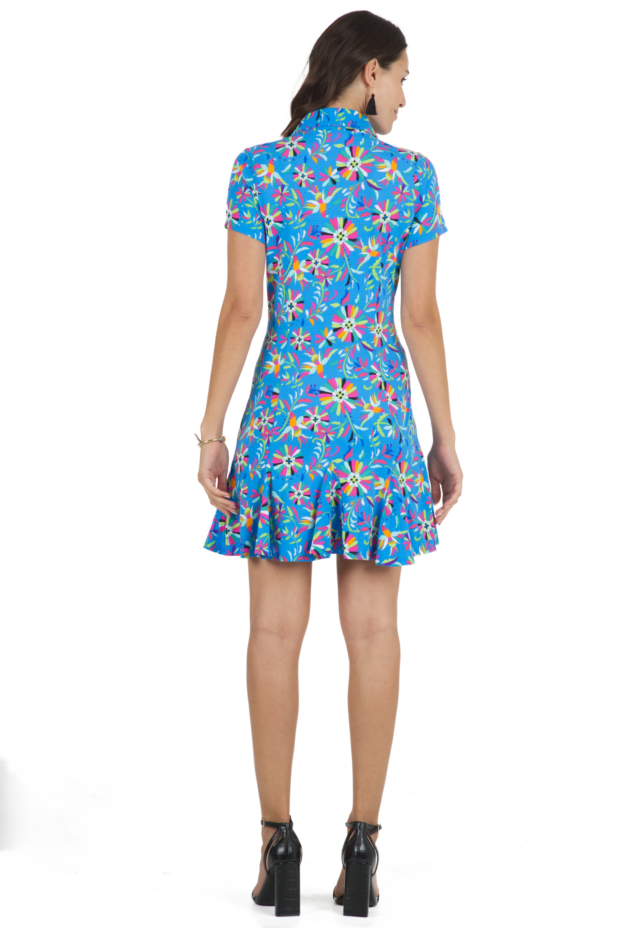 Estela Print Short Sleeve Godet Dress – 69484