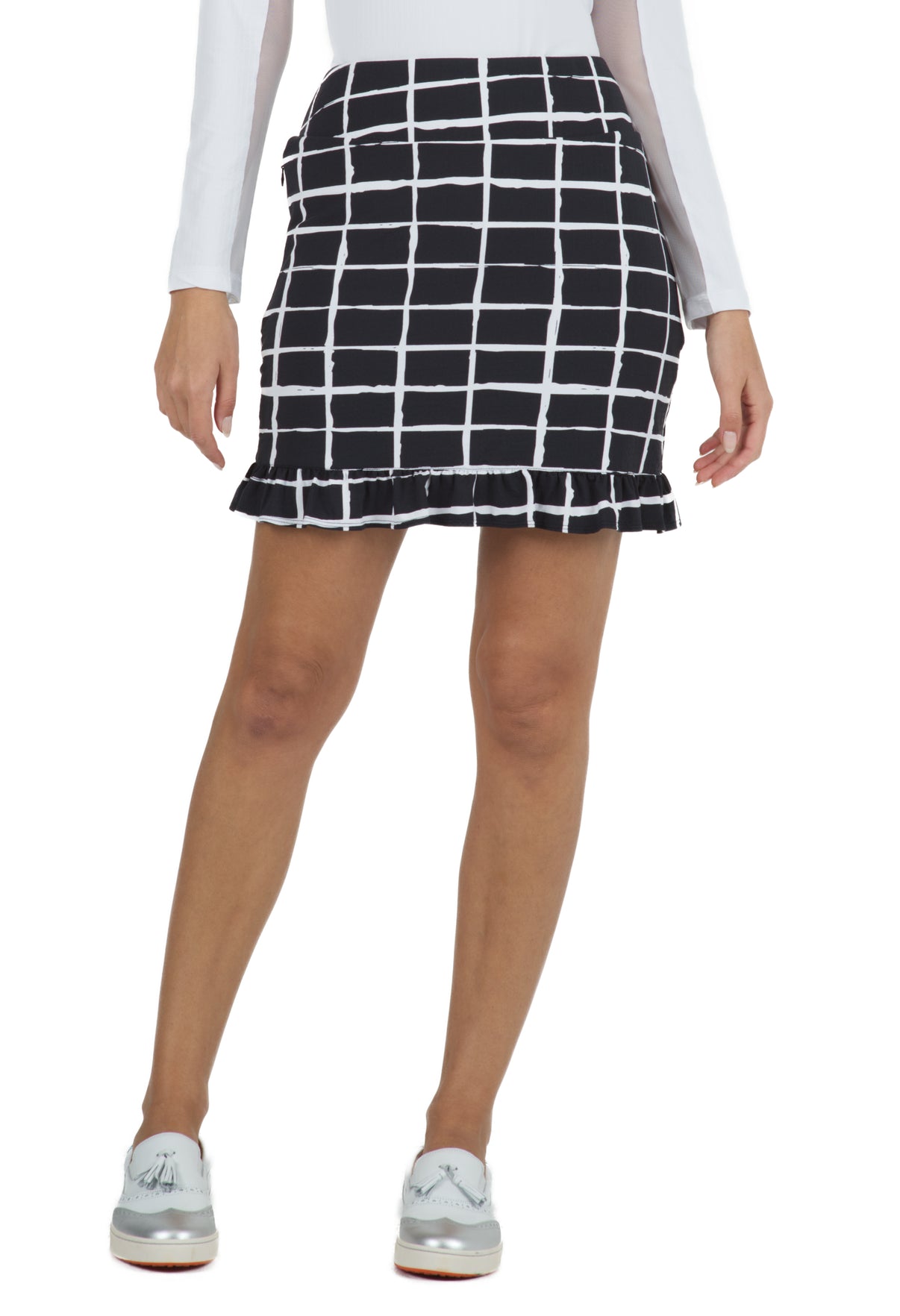 IBKÜL - Cordova Print Ruffle Trim Skort - 19495 - Color: Black/White