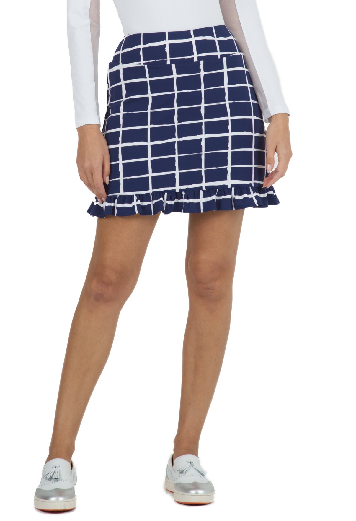 IBKÜL - Cordova Print Ruffle Trim Skort - 19495 - Color: Navy/White