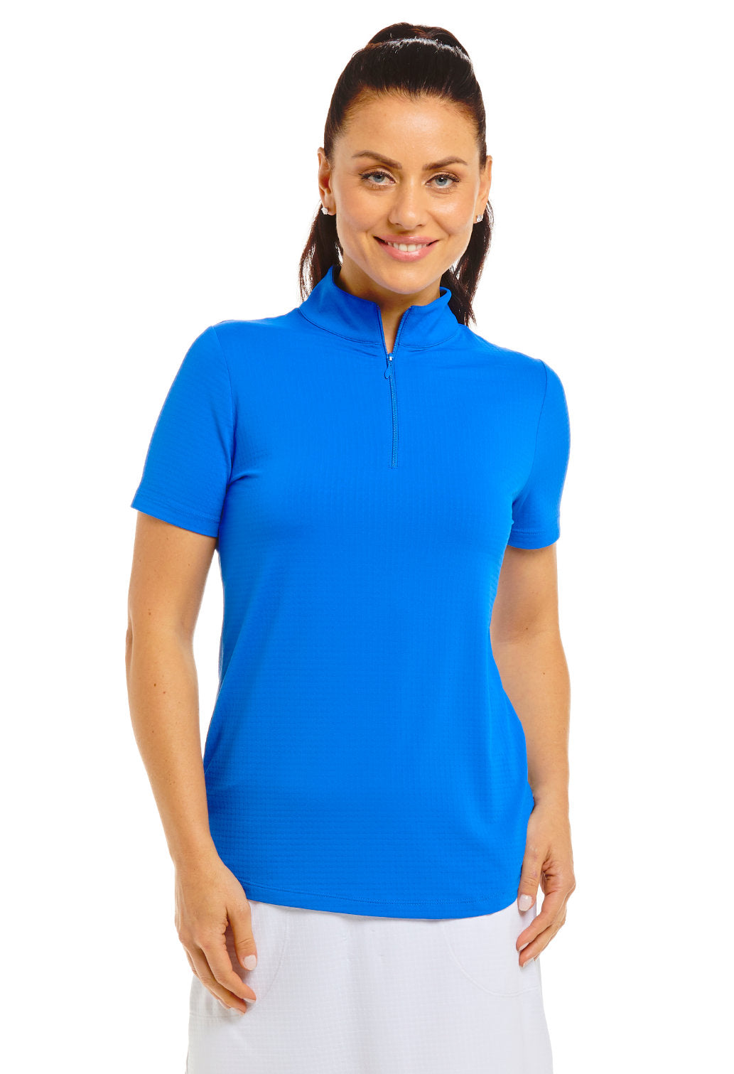 IBKUL-Womens-Short-Sleeve-Zip-Mock-Neck-87000-Blue