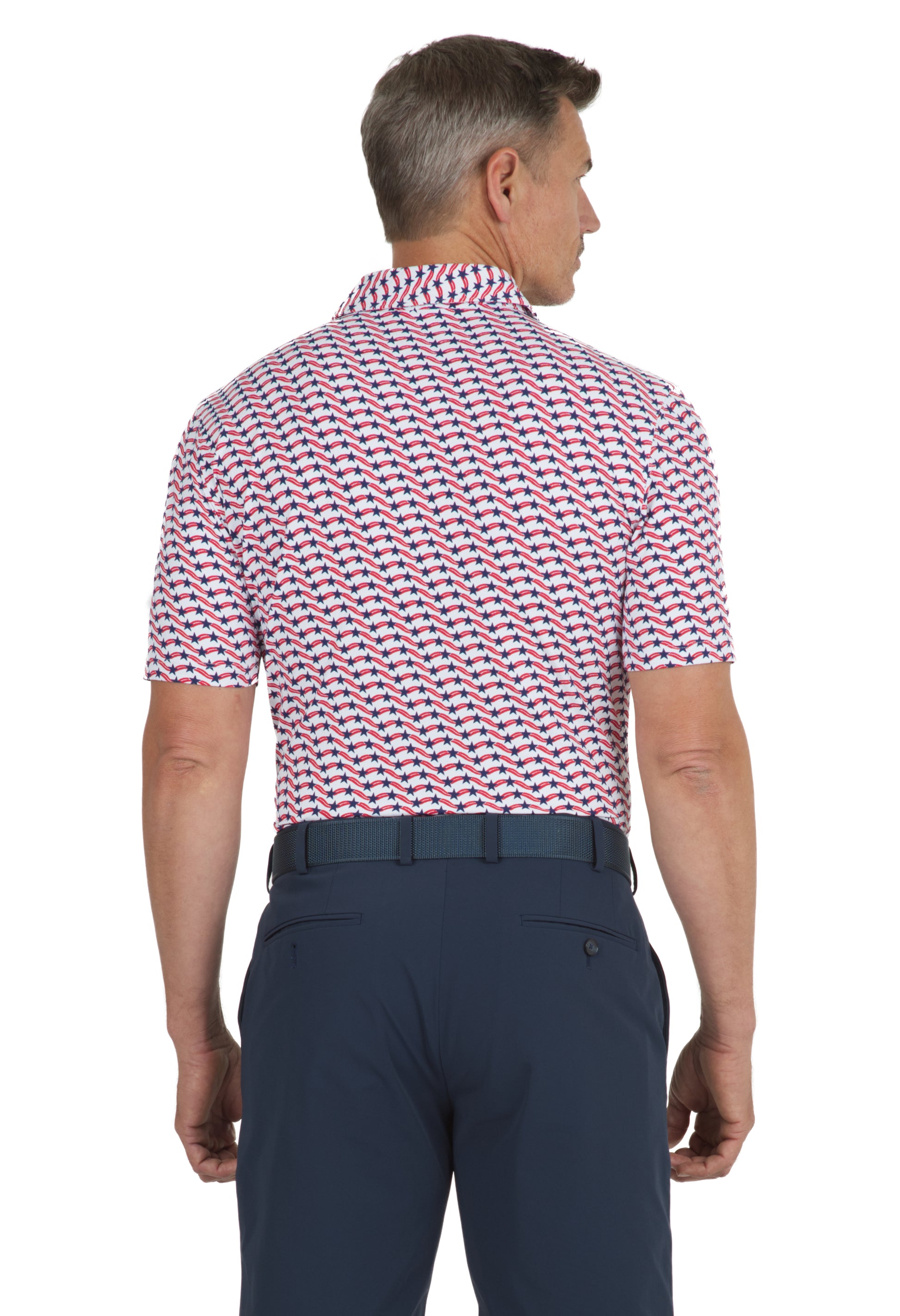 IBKÜL - Waving Stars & Stripes Print Short Sleeve Polo - 94145 (Modern Fit) - Color: Red/White