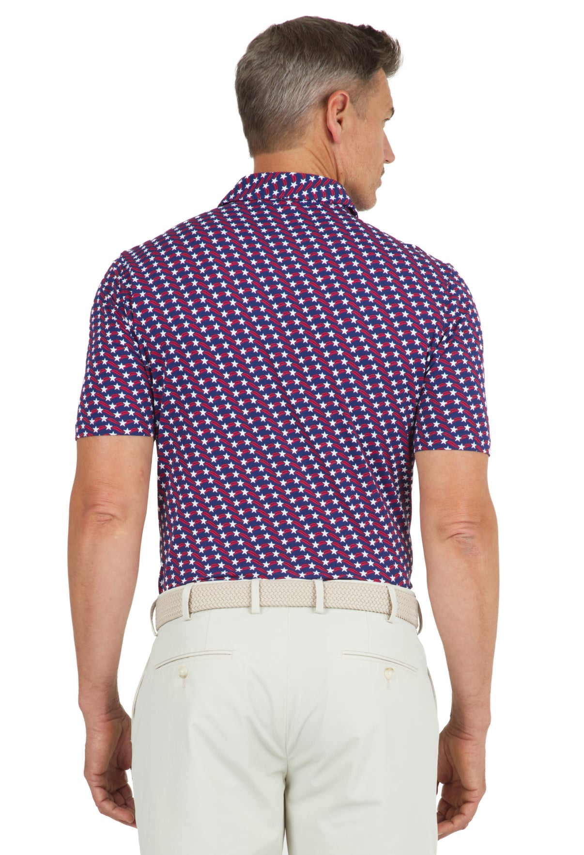 IBKÜL - Waving Stars & Stripes Print Short Sleeve Polo - 94145 (Modern Fit) - Color: Red/Ink