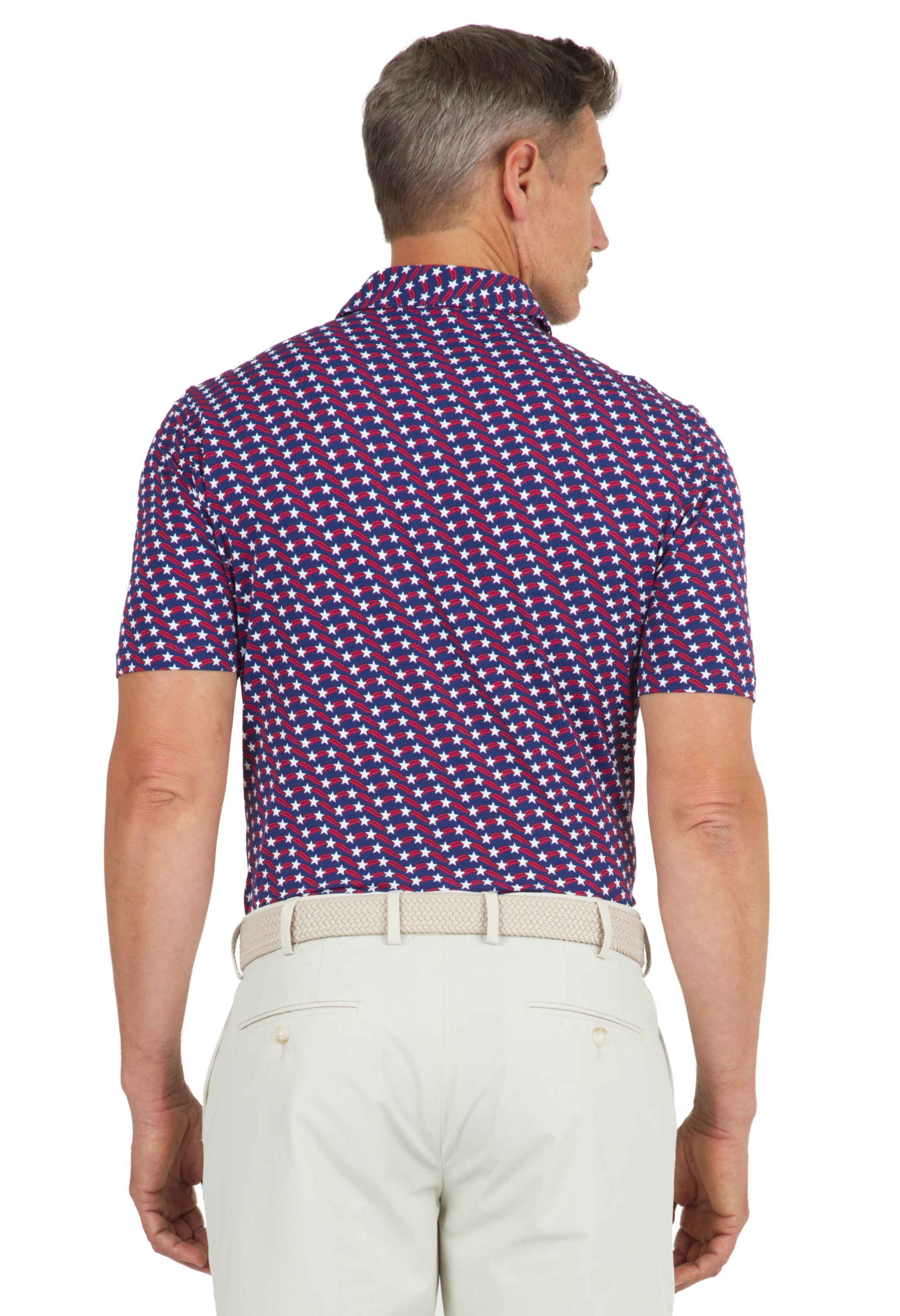 IBKÜL - Waving Stars & Stripes Print Short Sleeve Polo - 94145 (Modern Fit) - Color: Red/Ink