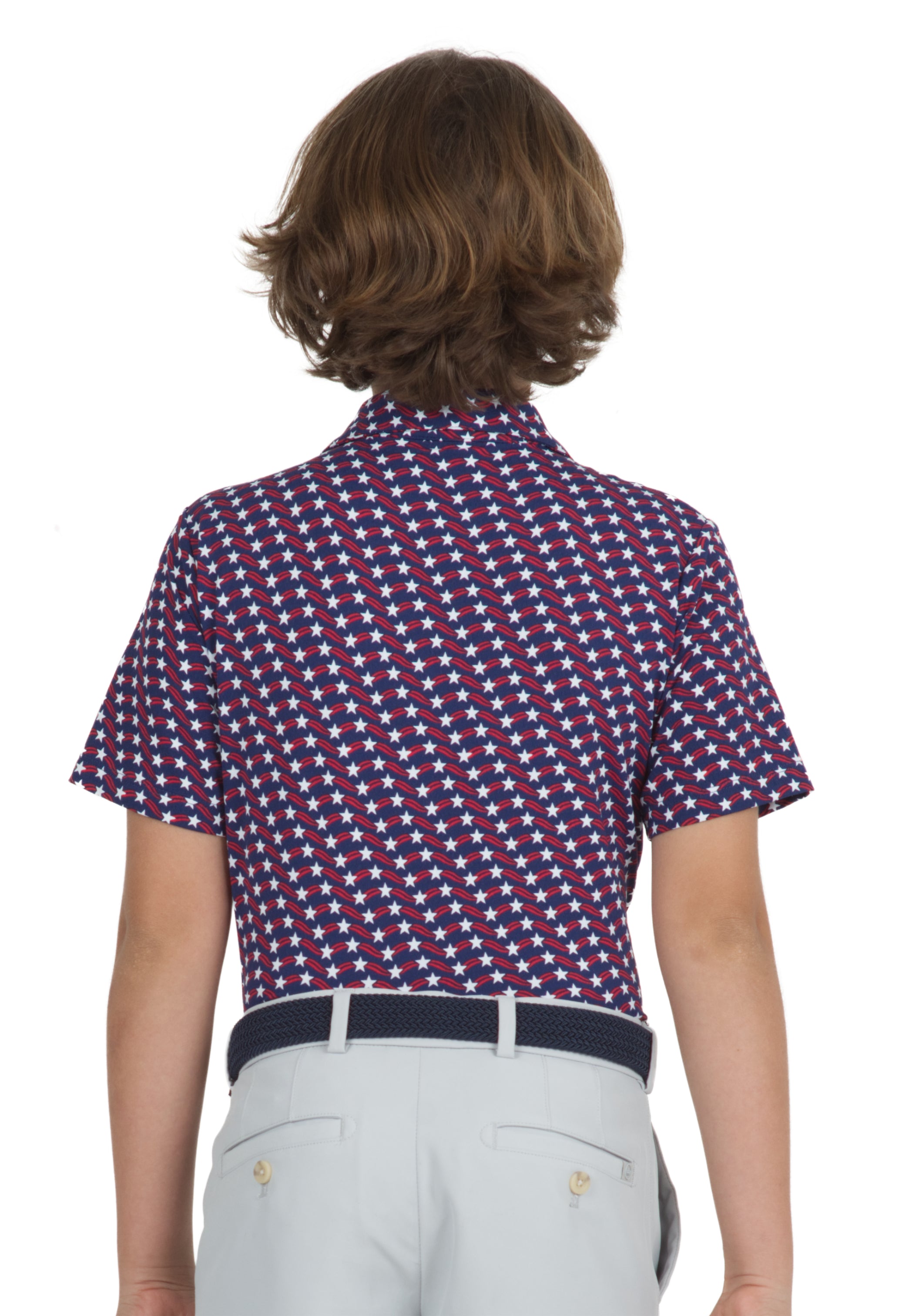 IBKÜL - Youth Waving Stars & Stripes Print Short Sleeve Polo - 94145B - Color: Red/Ink