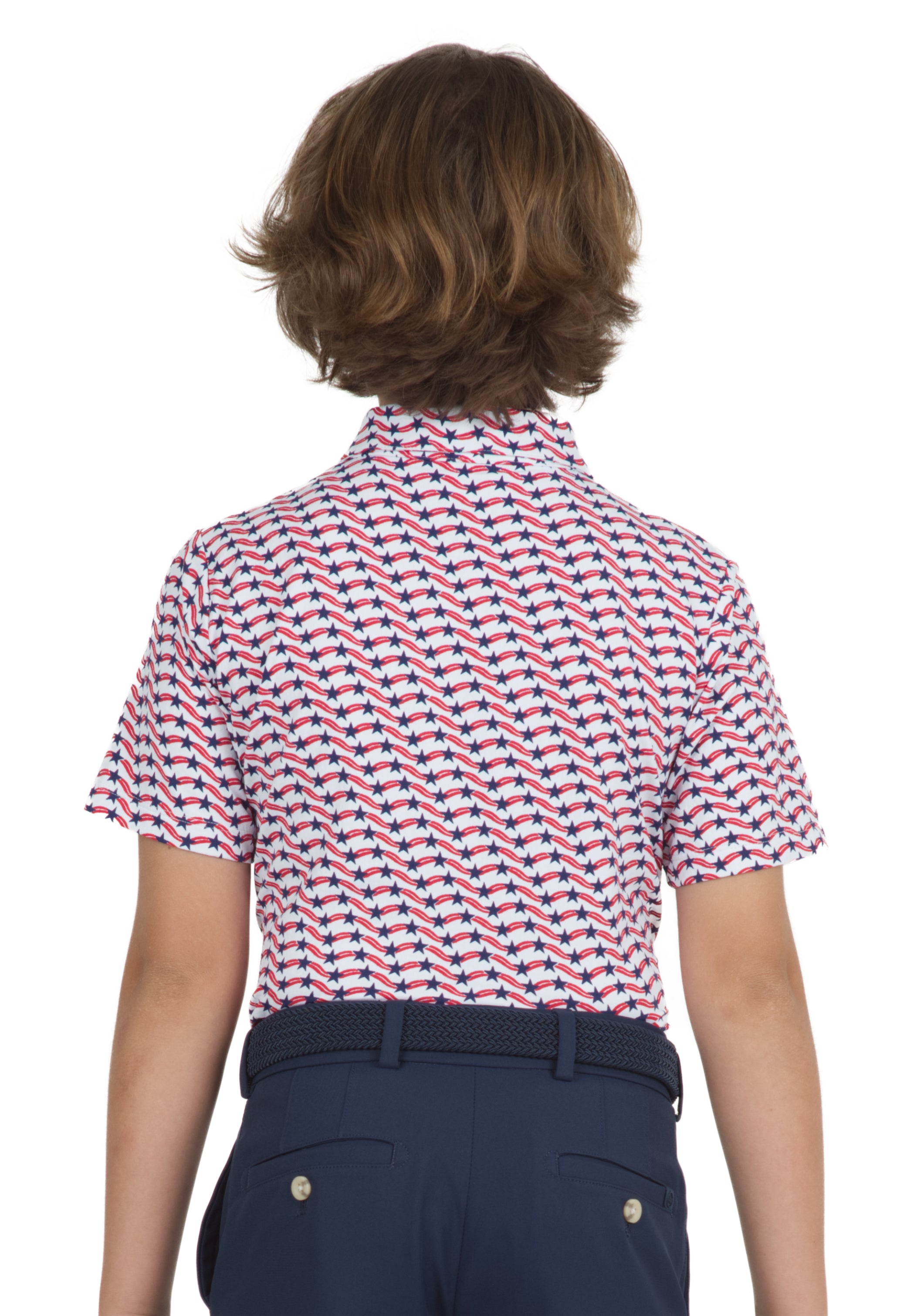 IBKÜL - Youth Waving Stars & Stripes Print Short Sleeve Polo - 94145B - Color: Red/White