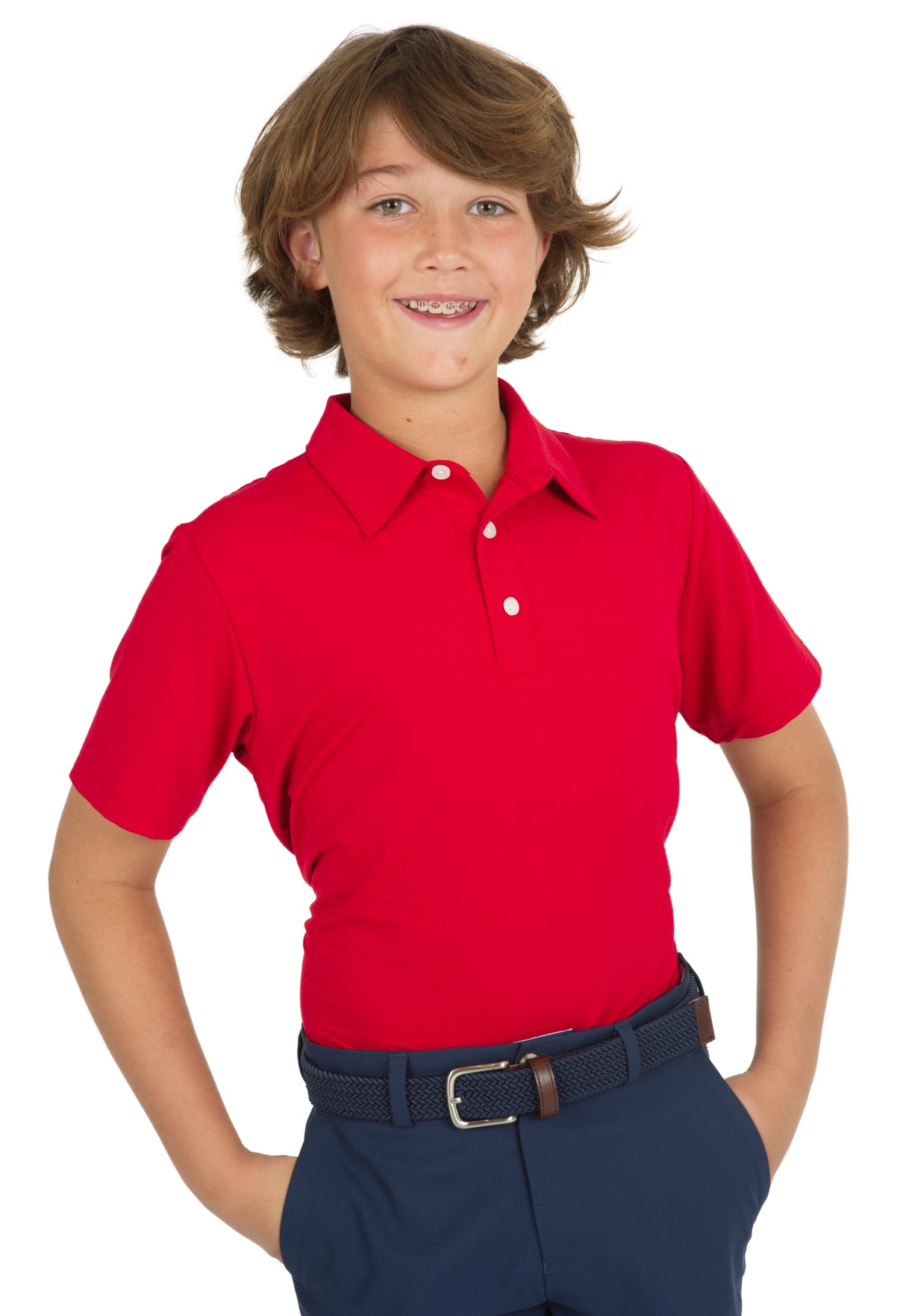 IBKÜL - Youth Solid Short Sleeve Polo - 94199B - Color: Red