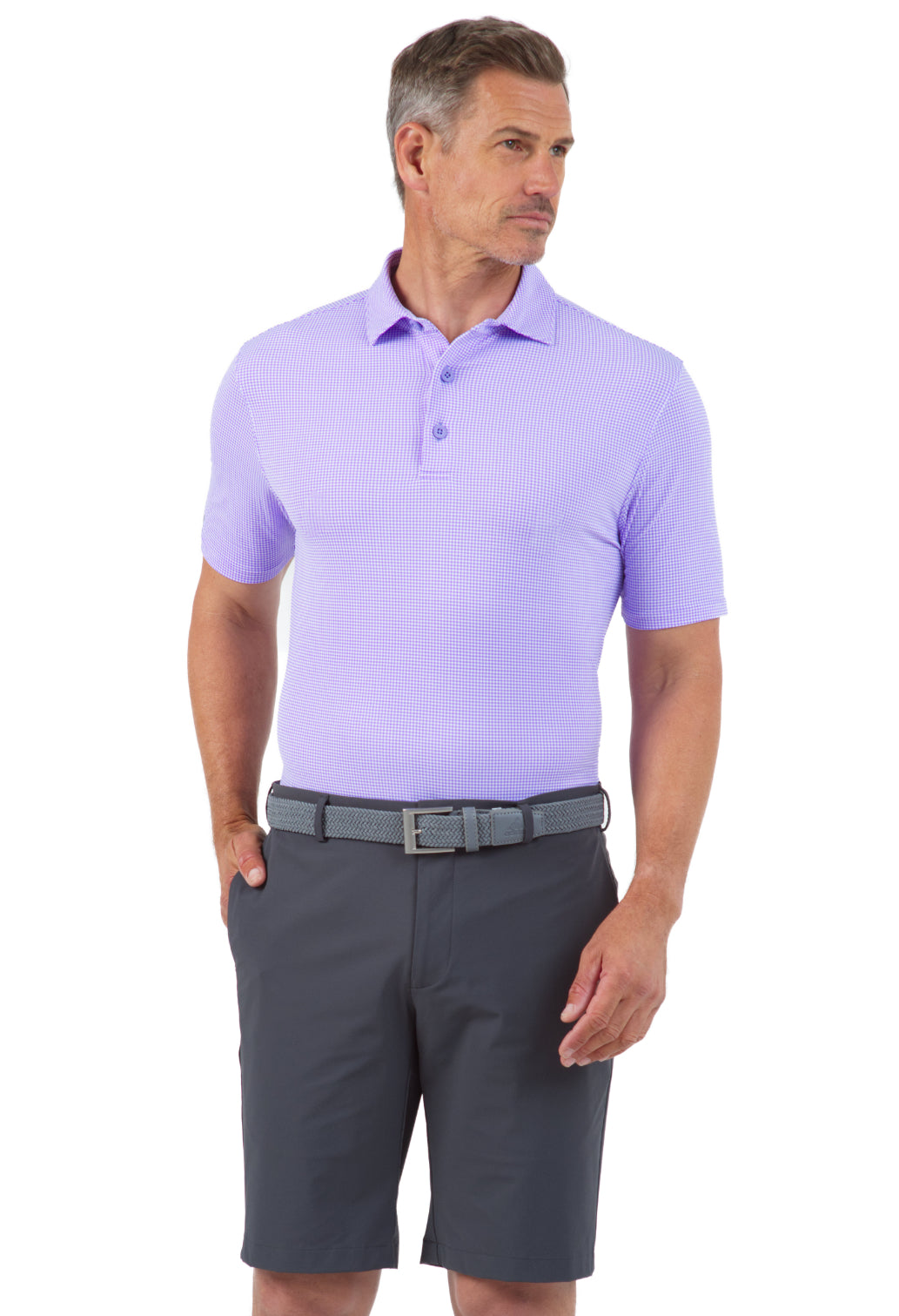IBKÜL - Mini Check Print Short Sleeve Polo – 94754 (Modern Fit) - Color: Lt. Violet/White