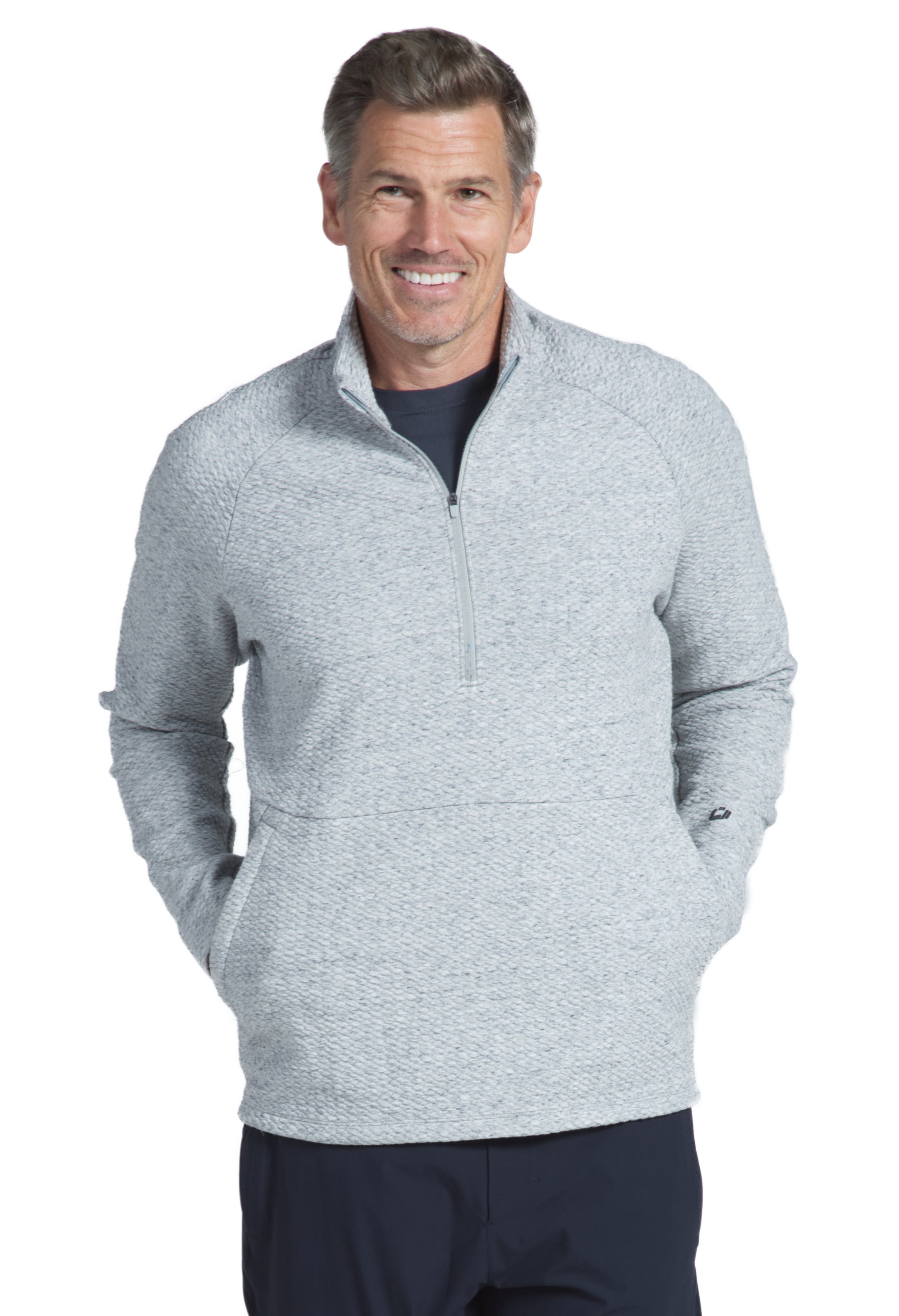 IBKÜL - Solid Popcorn Stitch Zip Mock Pullover - 95000 - Color: Oxford