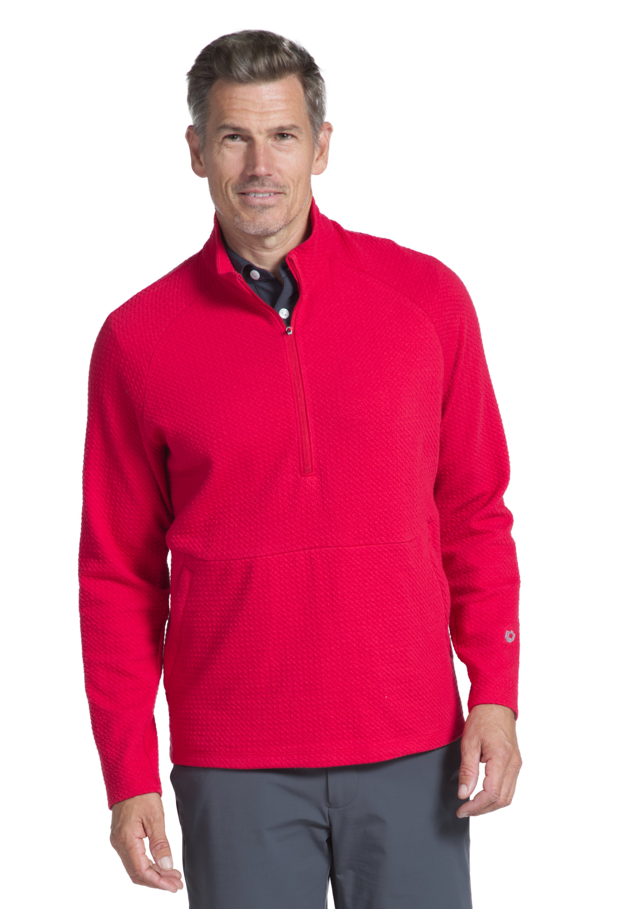 IBKÜL - Solid Popcorn Stitch Zip Mock Pullover - 95000 - Color: Red
