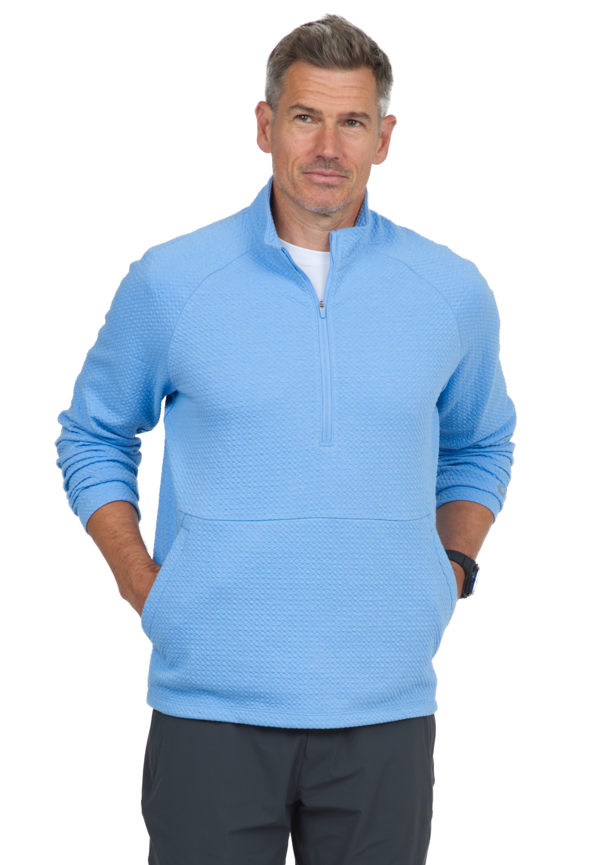 IBKÜL - Solid Popcorn Stitch Zip Mock Pullover - 95000 - Color: Peri