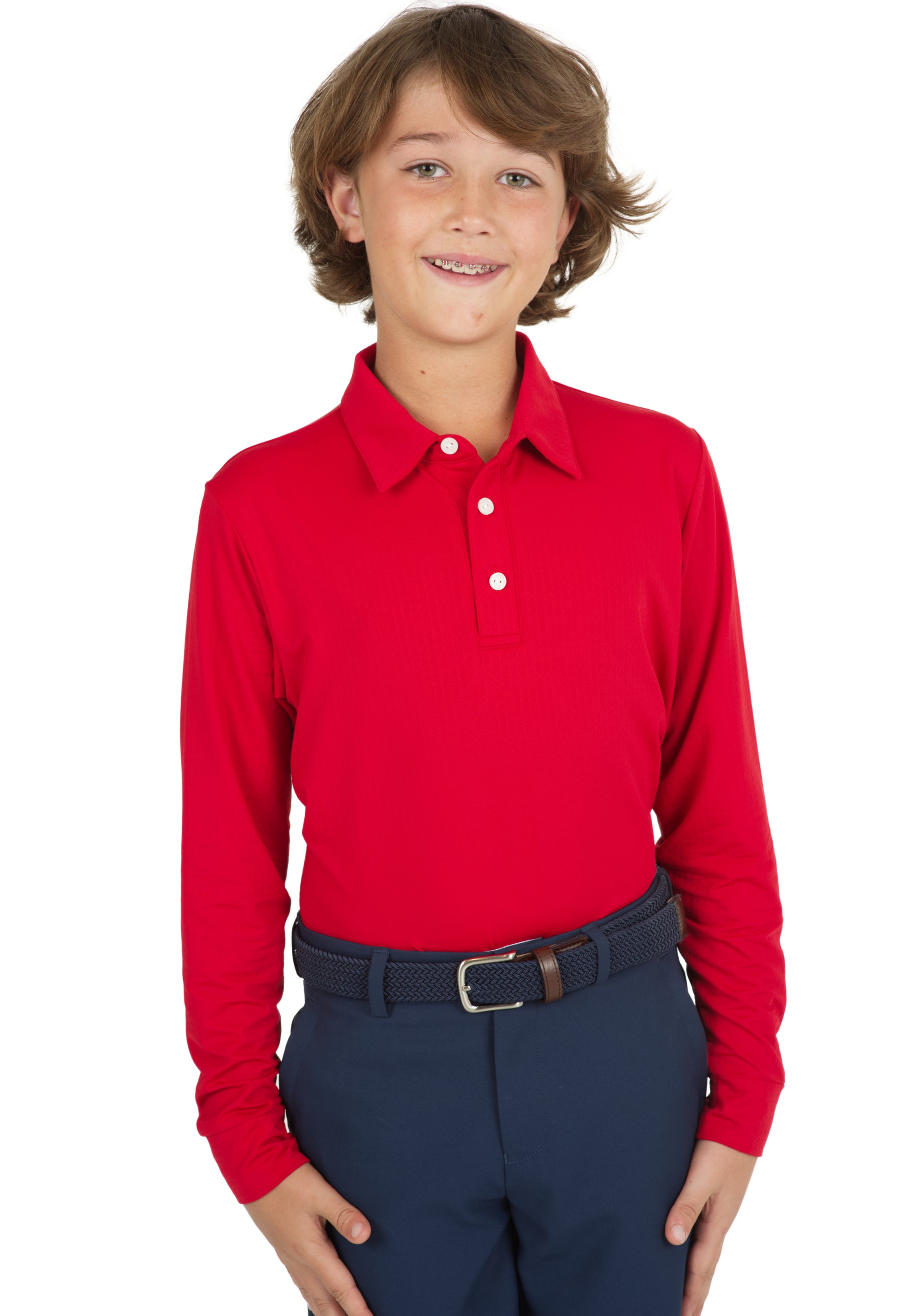 IBKÜL - Youth Solid Long Sleeve Polo - 95199B - Color: Red