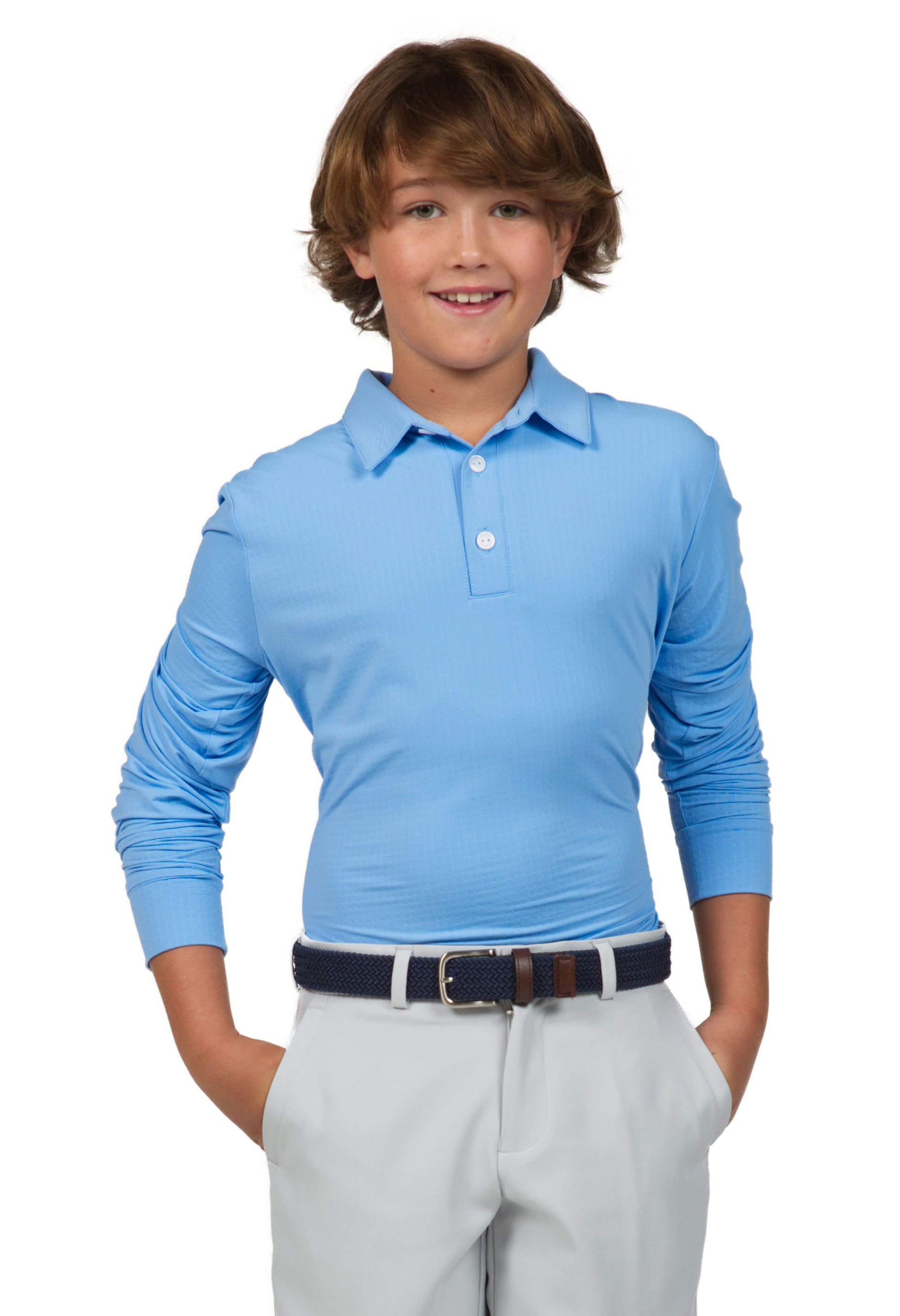 IBKÜL - Youth Solid Long Sleeve Polo - 95199B - Color: Peri