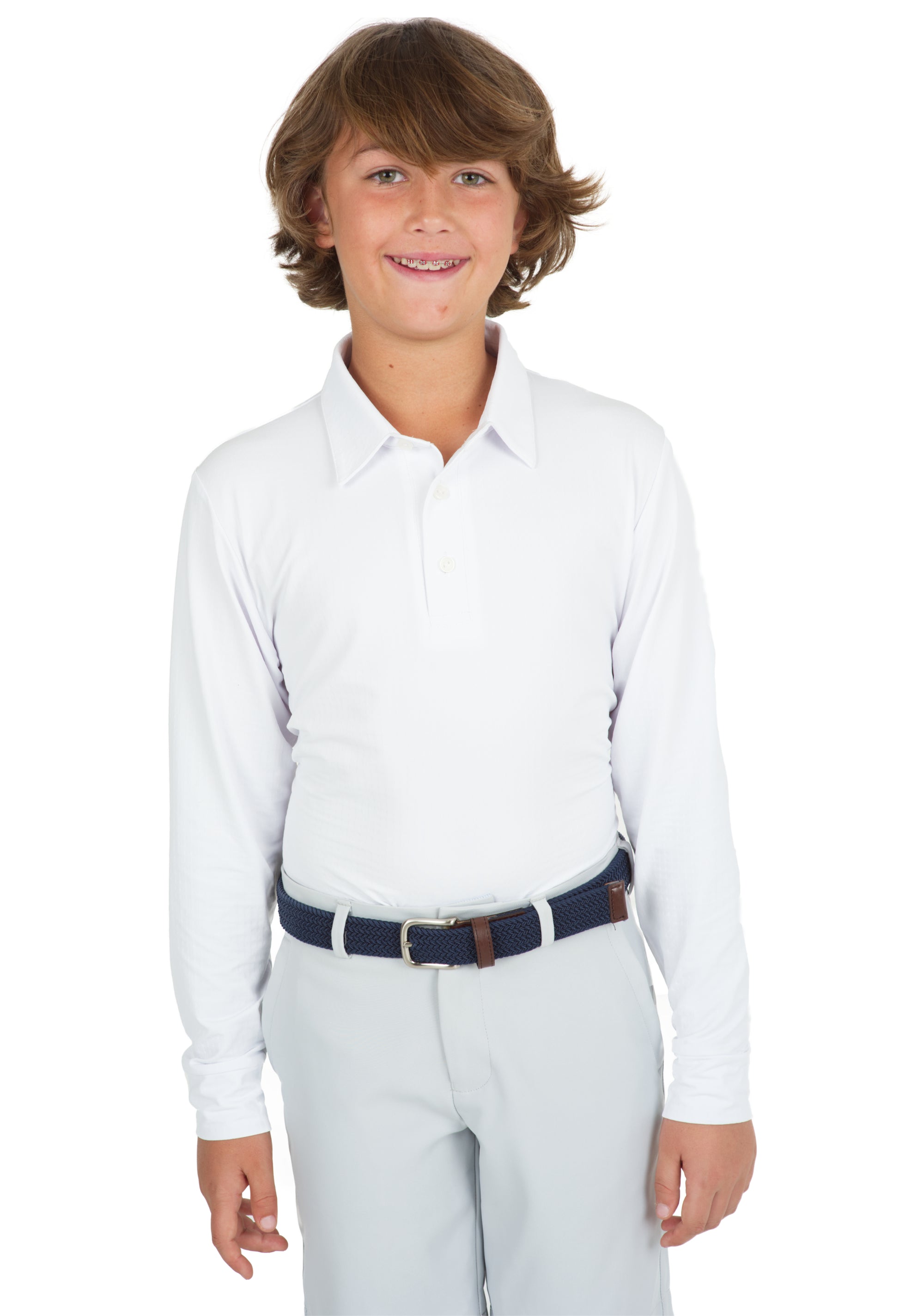 IBKÜL - Youth Solid Long Sleeve Polo - 95199B - Color: White