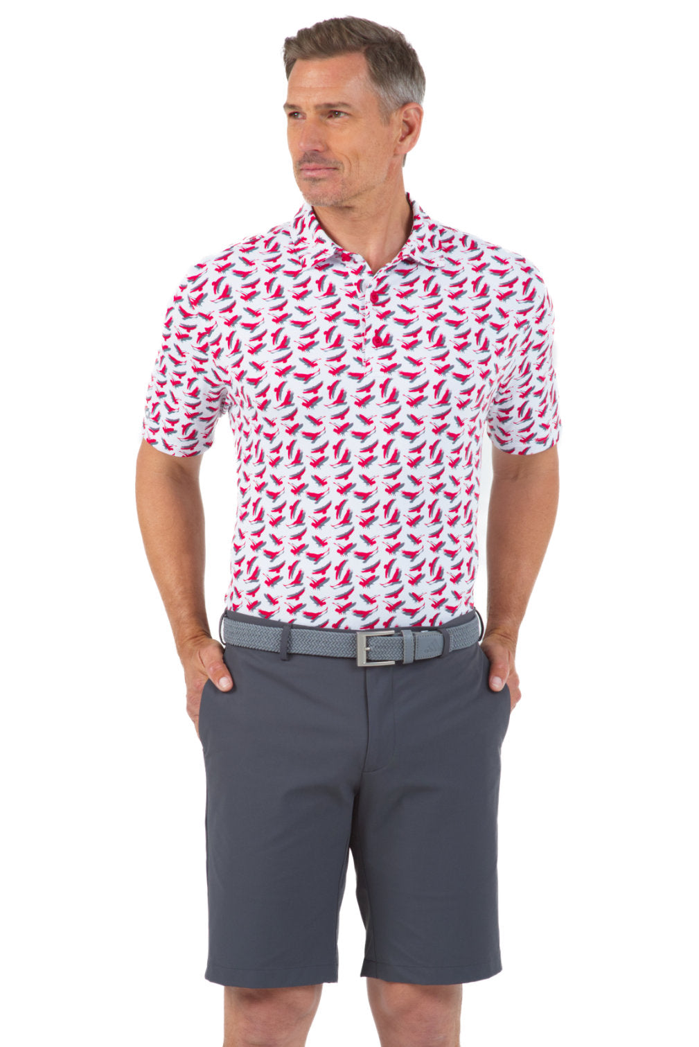 IBKÜL - Fly Like An Eagle Print Short Sleeve Polo – 94123 (Modern Fit) - Color: Red