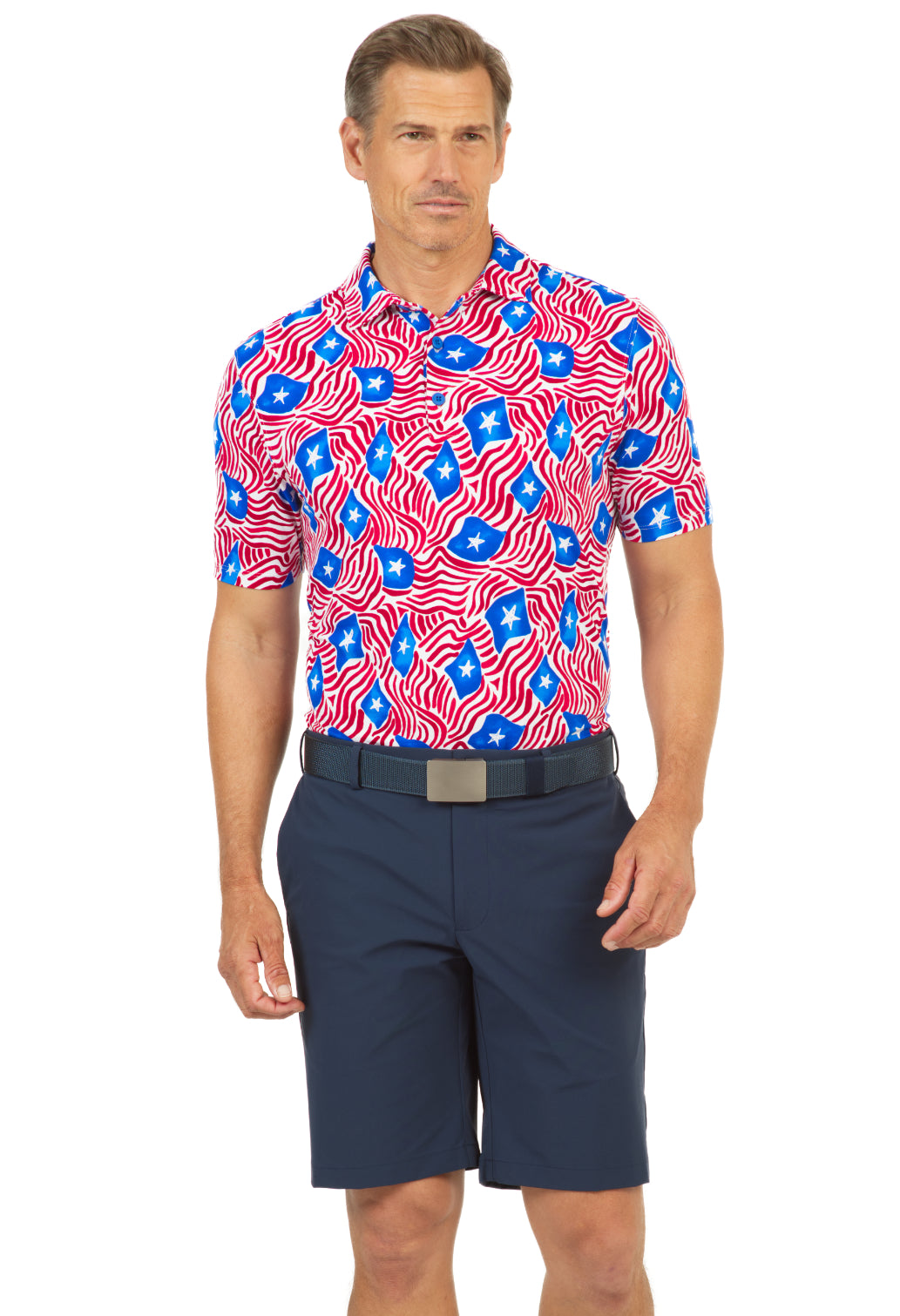 IBKÜL - Rylee Print Short Sleeve Polo – 94193 (Modern Fit) - Color: Blue/Red